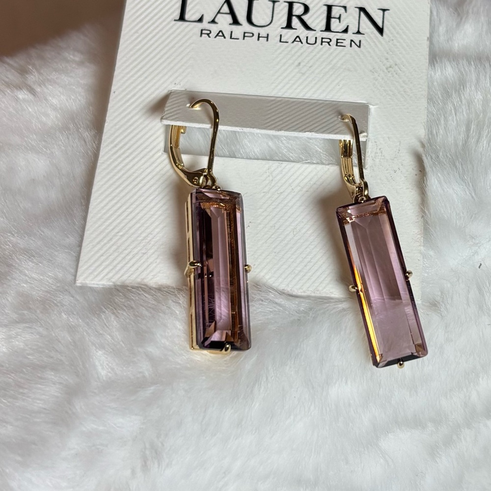 Ralph Lauren Gold Earrings with Lavender Accents - Picture 6 of 6